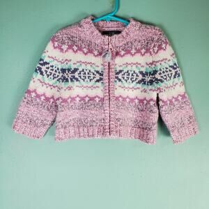 Vintage Woolrich Girl's Fair Isle Full Zip Cardigan Wool Blend Sweater Size XXS